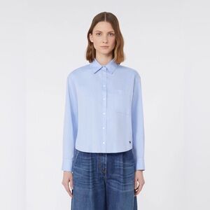 Max Mara Weekend COTTON OXFORD SHIRT LIGHT BLUE Long Sleeve Button Down Small